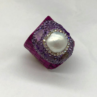 Purple Snakeskin Pearl Jewelry suit Ring Earrings Bracelet Women's Handmade Inlaid Amethyst Diamond Personality Fashion