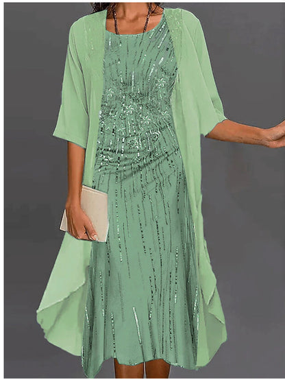 2023 European and American Hot Selling Independent Site Amazon Wish Spring & Fall Fashionable and Elegant Chiffon Dress Two-Piece Set