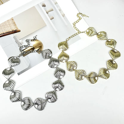 Amazon Cross-border Foreign Trade Jewelry Metal Shell Necklace Women Choker Niche Exaggerated Retro Light Luxury Clavicle Chain