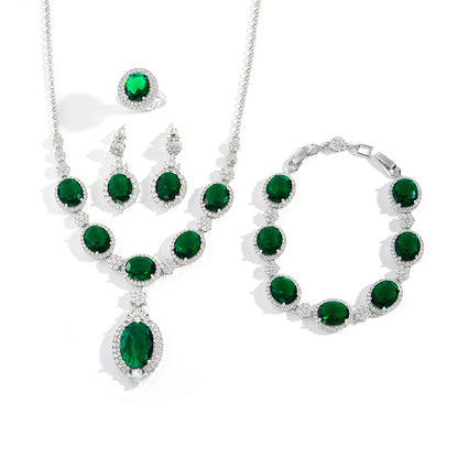 European and American fashion four-piece jewelry caibao zircon necklace suit high temperament earrings jewelry suit multicolor