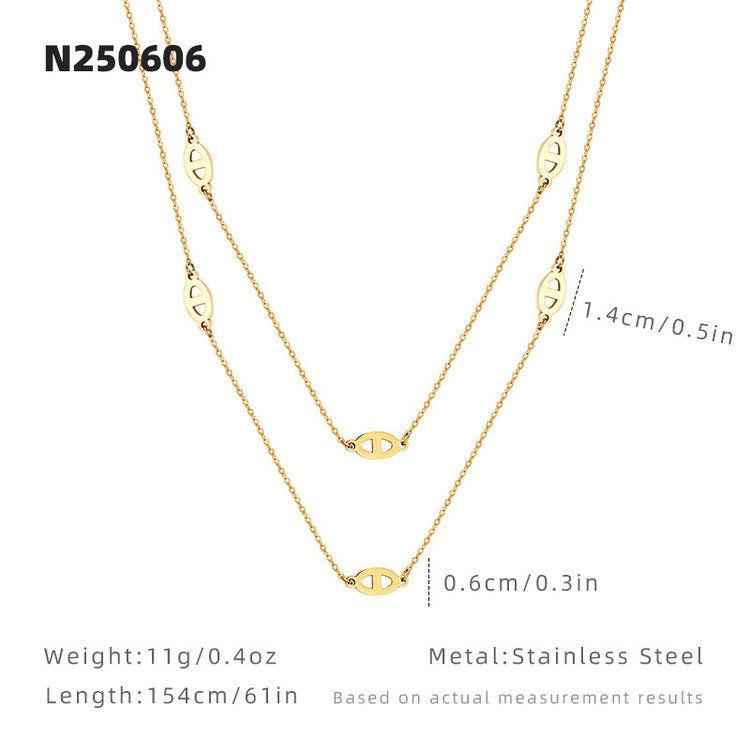 18K Titanium Steel Pig Nose Necklace Accessories Women's High-End Stacked Sweater Chain Extra Long Accessible Luxury Niche Clavicle Chain