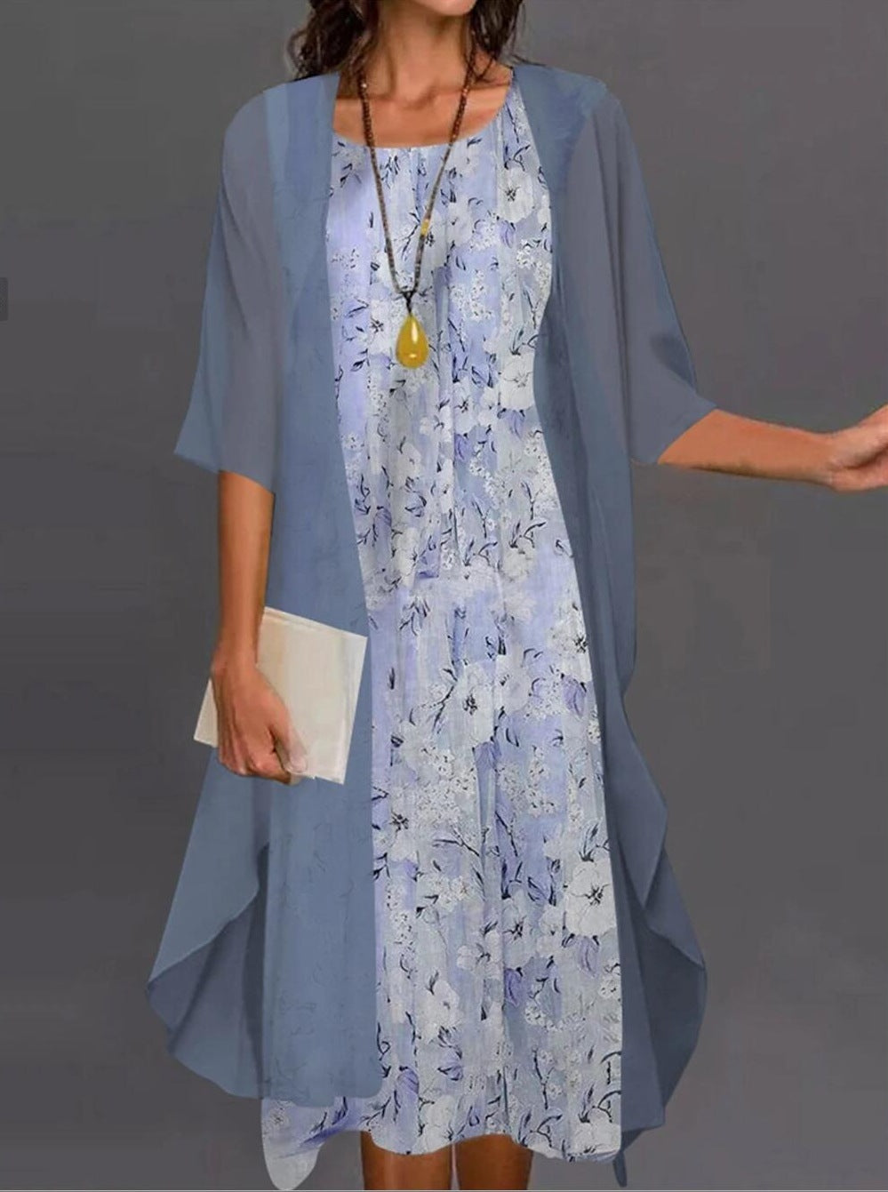 2023 European and American Hot Selling Independent Site Amazon Wish Spring & Fall Fashionable and Elegant Chiffon Dress Two-Piece Set