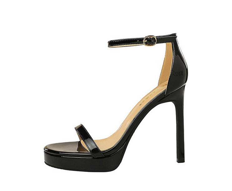 Luxury Women 11 Cm Heels Sandals Women Pumps Peep Toe High Heels Patent Leather Stiletto Lady Sandals Summer Shoes Platform Heel