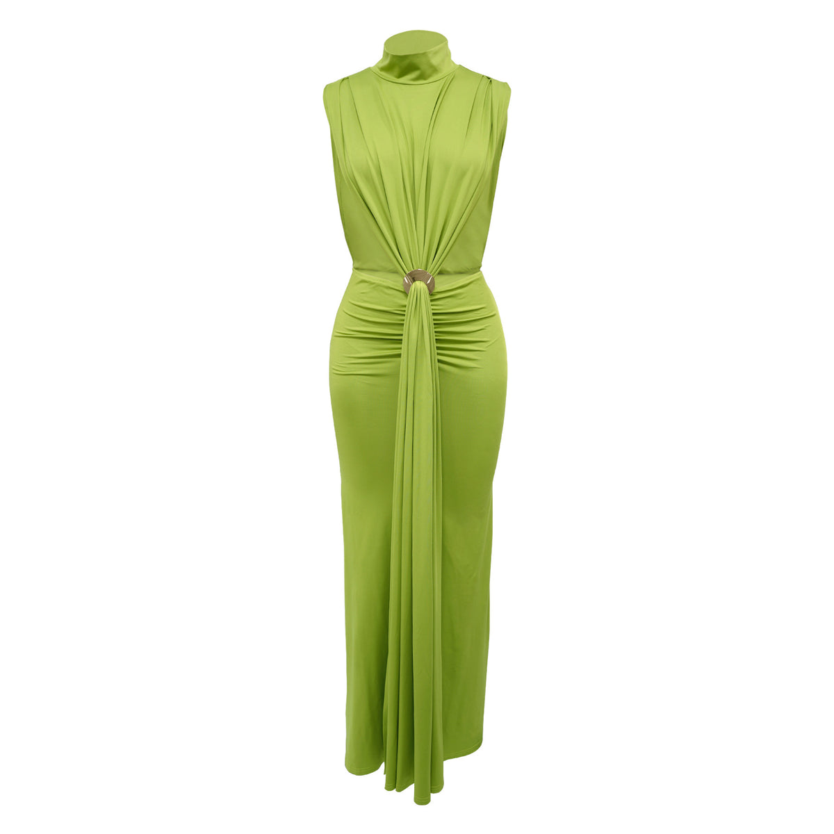 CM.YAYA Women O-neck High Split Ruched Stacked Bodycon Midi Maxi Dress 2024 Evening Party Club Vestidos Sexy Chic Long Dresses