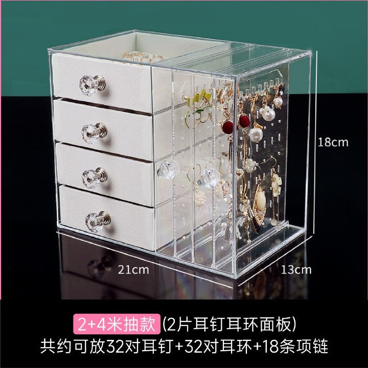 Multi-Layer Jewelry Rack Drawer Transparent Earring Box Storage Jewelry Box Dressing Table Dustproof Earring Organizer