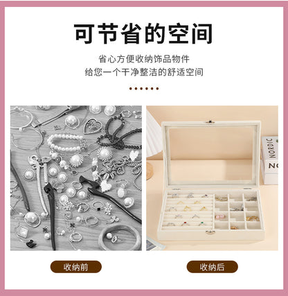 New Jewelry Box Large Capacity Flannel Jewelry Box Ring Necklace Earrings Storage Box Advanced Portable Dust-proof Box