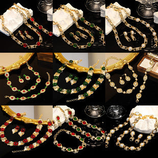 European and American Retro Fashion Golden Roman Coin Tassel Necklace Bohemian Ethnic Style Clavicle Chain Jewelry suit