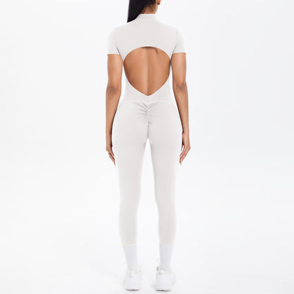 Sexy Backless Bodycon Scrunch Jumpsuit Raises Butt Women Dance Fitness Overalls Push Up  With Chest Cushion Yoga Sport Jump Suit