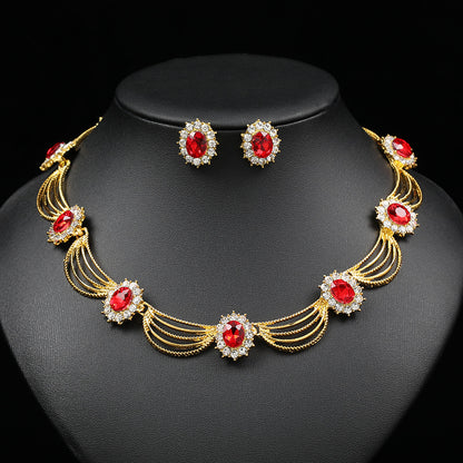 Jewelry Set, Gemstone Necklace, Literary Retro, Medieval Palace Fan-Shaped, Beautiful Popular Necklace, Earrings Set