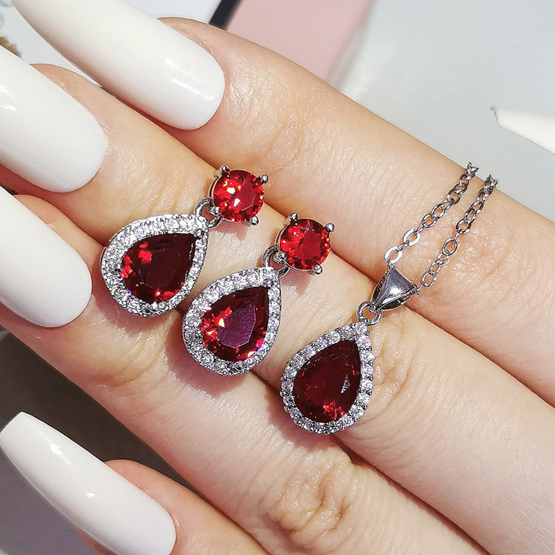 Foreign trade e-commerce Dubai jewelry water drop pear-shaped earrings necklace colorful zircon ear two-piece e5620 x711