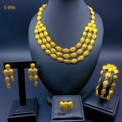 2025 Summer Dubai 24K Gold Bridal Jewelry Set Necklace Earrings Bracelet Ring Middle East Africa Jewelry
