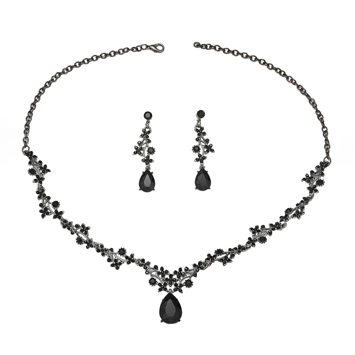 Jewelry Set Chain Crystal Diamond Gift Set Bridal Wedding Necklace Earrings Two-Piece Set Factory Direct Sale