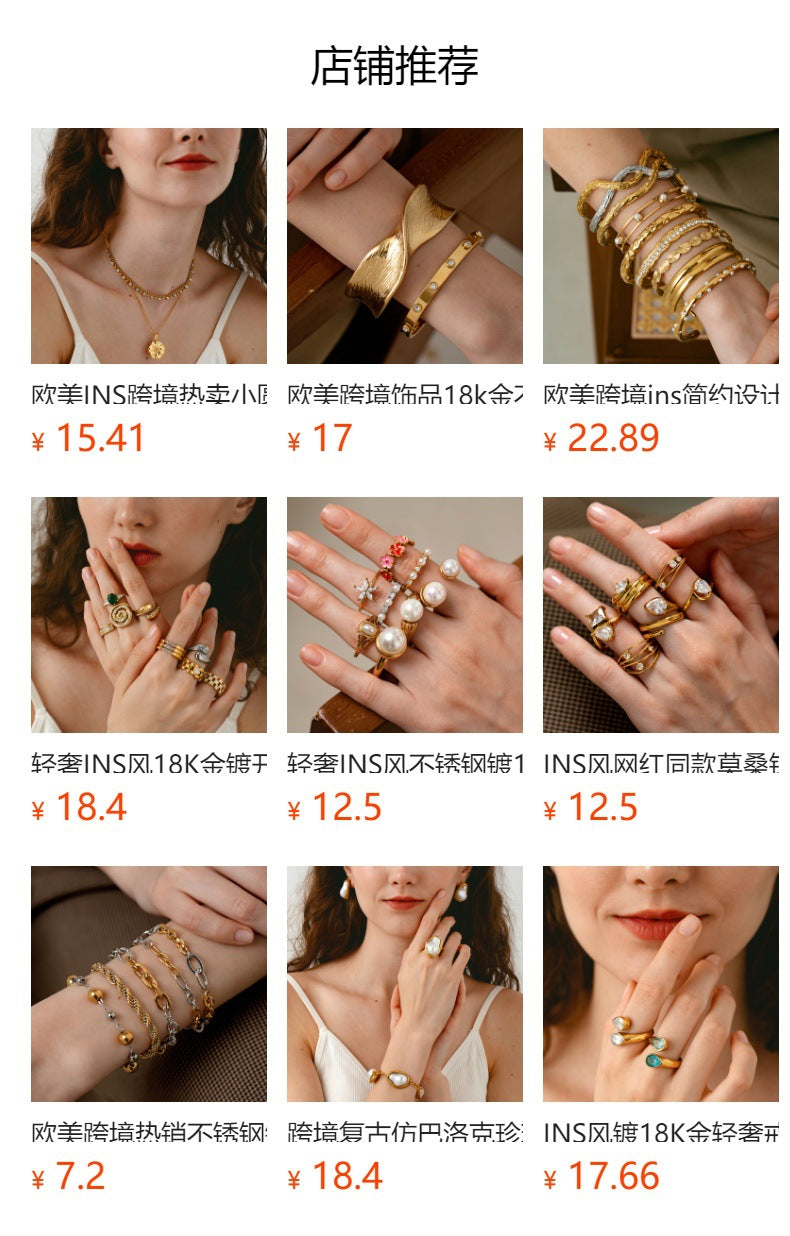 Cross-Border Leaf Tassel Pendant Stainless Steel Bracelet Plated with 18K Gold Waterproof Jewelry Ins Simple High-End Jewelry for Women