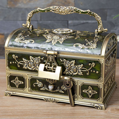 Metal Creative Wedding Engagement Jewelry Box Multi-Layer Large-Capacity Jewelry Storage Box Handle with Mirror Feel
