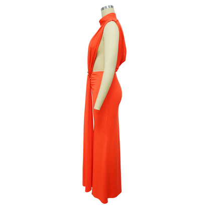 CM.YAYA Women O-neck High Split Ruched Stacked Bodycon Midi Maxi Dress 2024 Evening Party Club Vestidos Sexy Chic Long Dresses