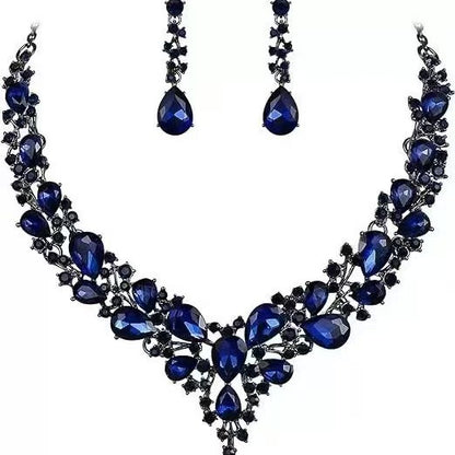 Amazon Cross-Border New European and American Light Luxury Necklace Earrings Wedding Jewelry Set Banquet Rhinestone Women's Jewelry