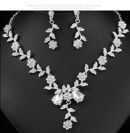 European and American Jewelry Necklaces and Earrings Set High-End Three-Piece Set Bridal Wedding Accessories New Foreign Trade Cross-Border Supply