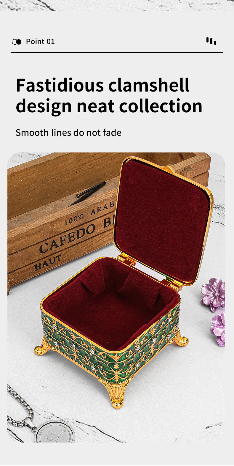 Cross-border E-commerce European-style Retro Metal Jewelry Box Exquisite Enamel Color Necklace Jewelry Storage Box Princess Jewelry Box