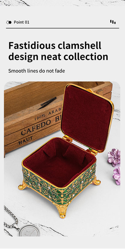 Cross-border E-commerce European-style Retro Metal Jewelry Box Exquisite Enamel Color Necklace Jewelry Storage Box Princess Jewelry Box