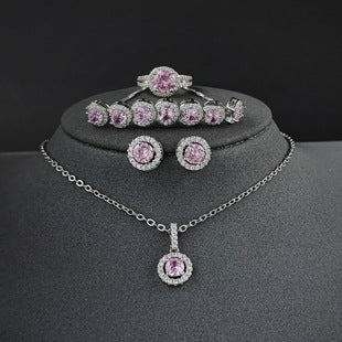 Foreign trade e-commerce Dubai jewelry water drop pear-shaped earrings necklace colorful zircon ear two-piece e5620 x711