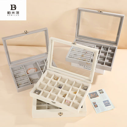 New Jewelry Box Large Capacity Flannel Jewelry Box Ring Necklace Earrings Storage Box Advanced Portable Dust-proof Box