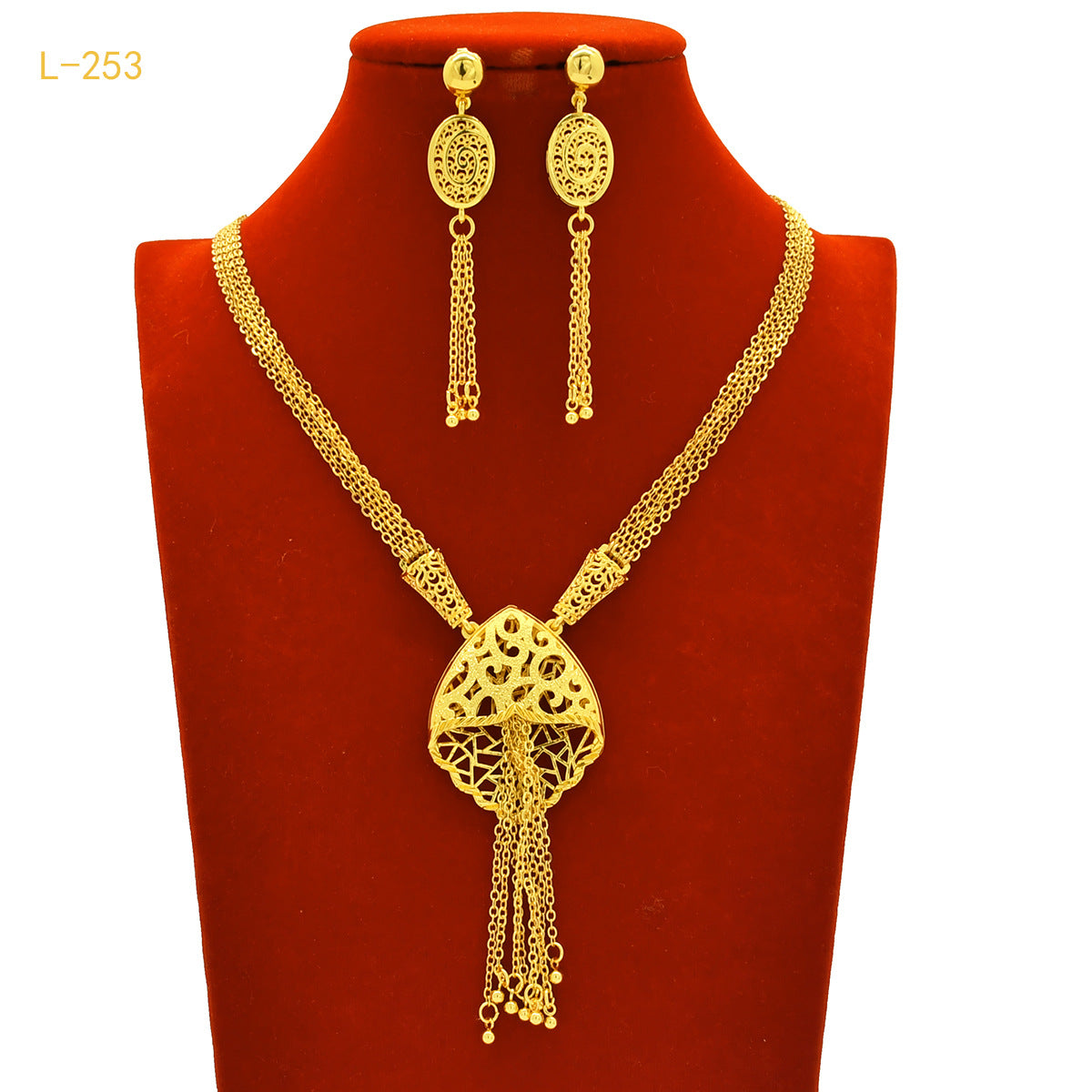 Imitation gold flower necklace earrings suit Dubai India Nigeria brass gold plated women wedding jewelry lot