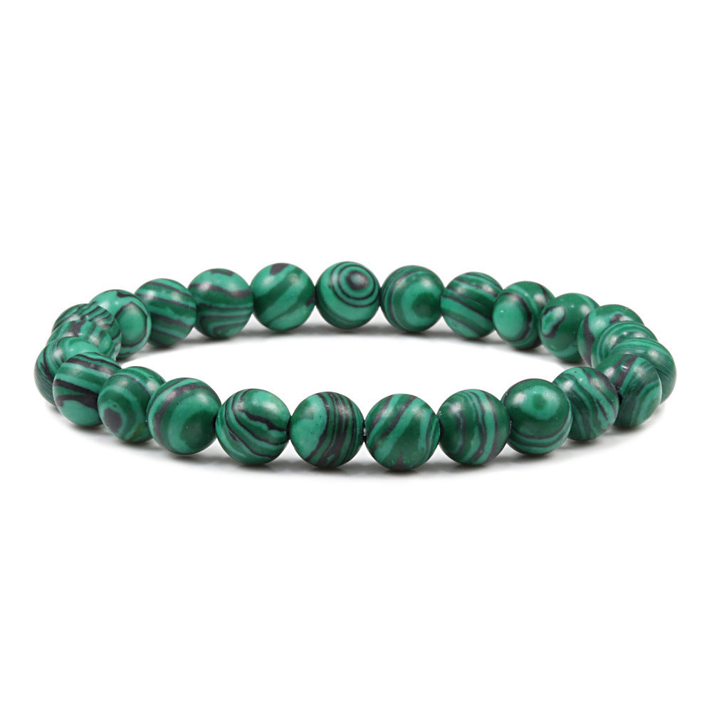 Foreign Trade Hot Selling Fashion Ladies Bracelet 8mm Malachite Beaded Bracelet Jewelry Women's Elastic Bracelet Chain Jewelry