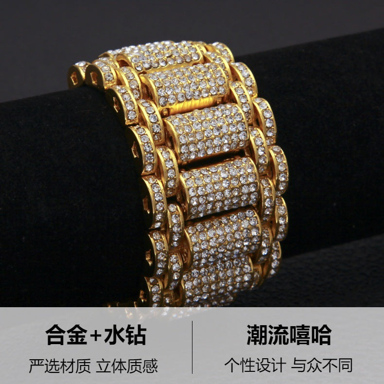 Hip-Hop Heavy Industry Men's Bracelet Exaggerated Diamond 35mm Wide Stereo Trendyy Alloy Bracelet Niche Design Jewelry