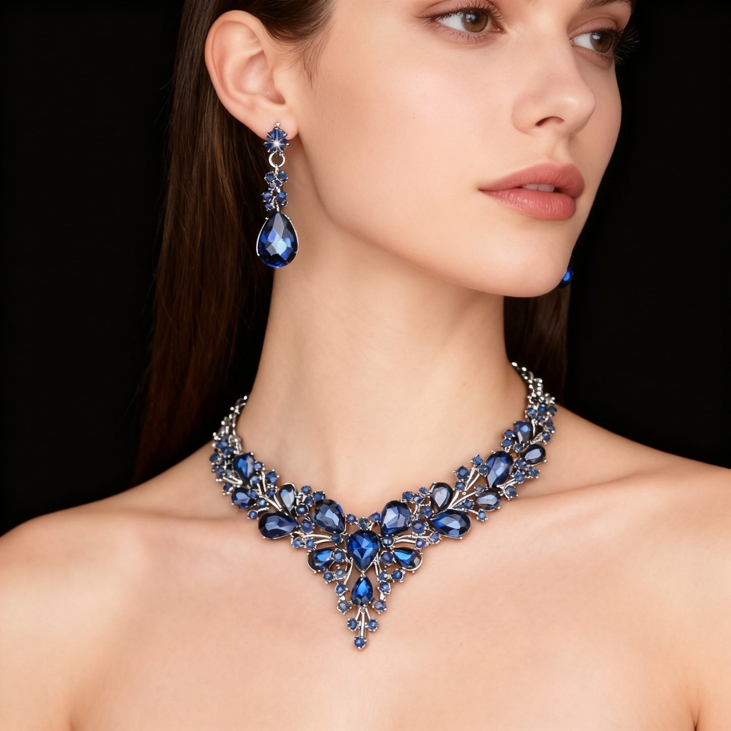 Cross-Border Amazon Jewelry Set Bridal Crystal Accessories Necklace Earrings Two-Piece Set Wedding Dress Women's