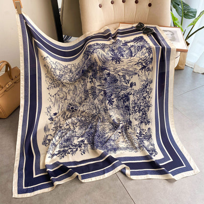 New Faux Silk Scarf for Women 110cm Square Scarf Versatile Printed Decorative Sun Protection Shawl Summer Bandana Wrap