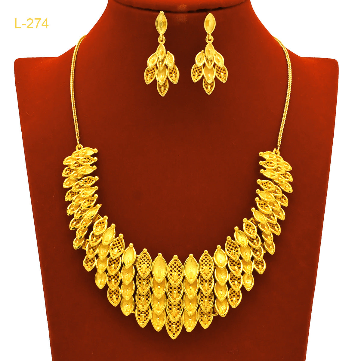 Imitation gold flower necklace earrings suit Dubai India Nigeria brass gold plated women wedding jewelry lot