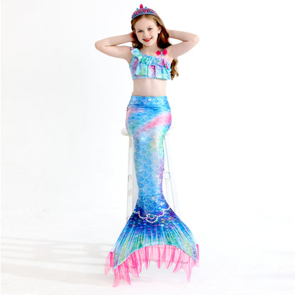 Girls' Mermaid Swimsuit Three-Piece Set Mermaid Tail Cross-Border Popular Bikini Swimsuit Beach Swimwear Shiny