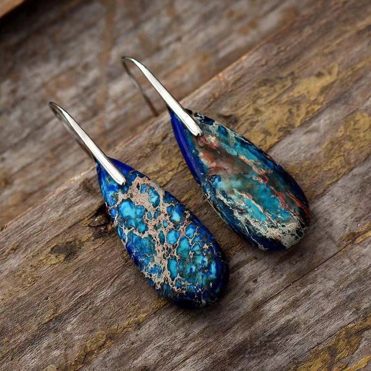 European and American Bohemian Emperor Stone Water Drop Pendant Earrings Natural Stone Independent Brand Jewelry Geometric Saturn