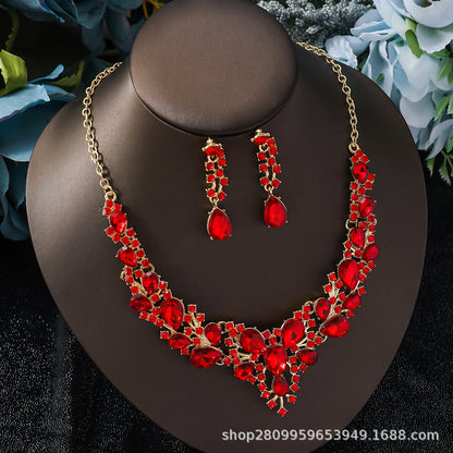 Cross-Border Amazon Jewelry Set Bridal Crystal Accessories Necklace Earrings Two-Piece Set Wedding Dress Women's