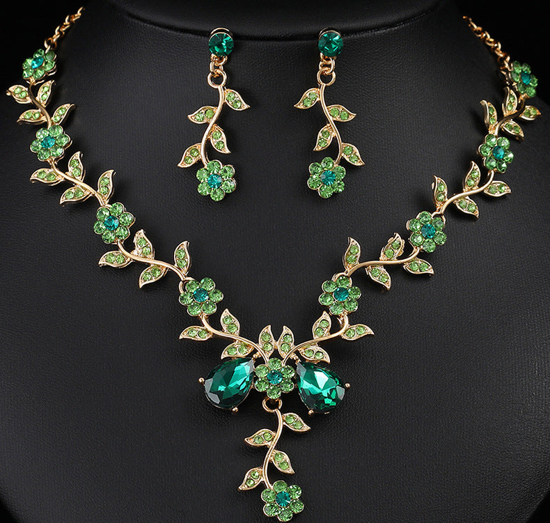 European and American Jewelry Necklaces and Earrings Set High-End Three-Piece Set Bridal Wedding Accessories New Foreign Trade Cross-Border Supply