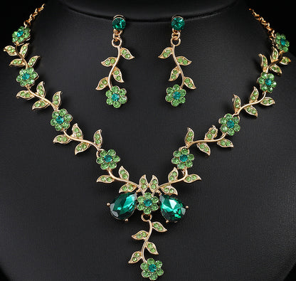 European and American Jewelry Necklaces and Earrings Set High-End Three-Piece Set Bridal Wedding Accessories New Foreign Trade Cross-Border Supply