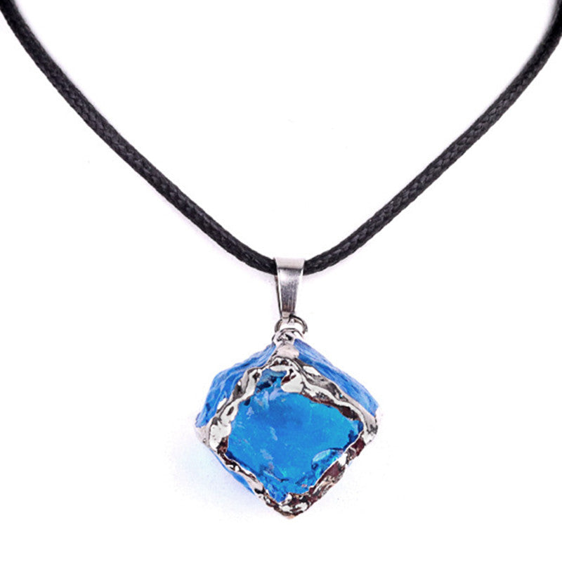 Imitation Crystal Rough Stone Square Electroplated Colorful Pendant Artificial Crystal Sugar Cube Necklace DIY Jewelry Pendant