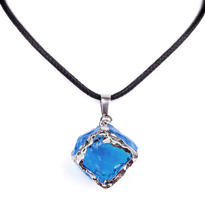 Imitation Crystal Rough Stone Square Electroplated Colorful Pendant Artificial Crystal Sugar Cube Necklace DIY Jewelry Pendant