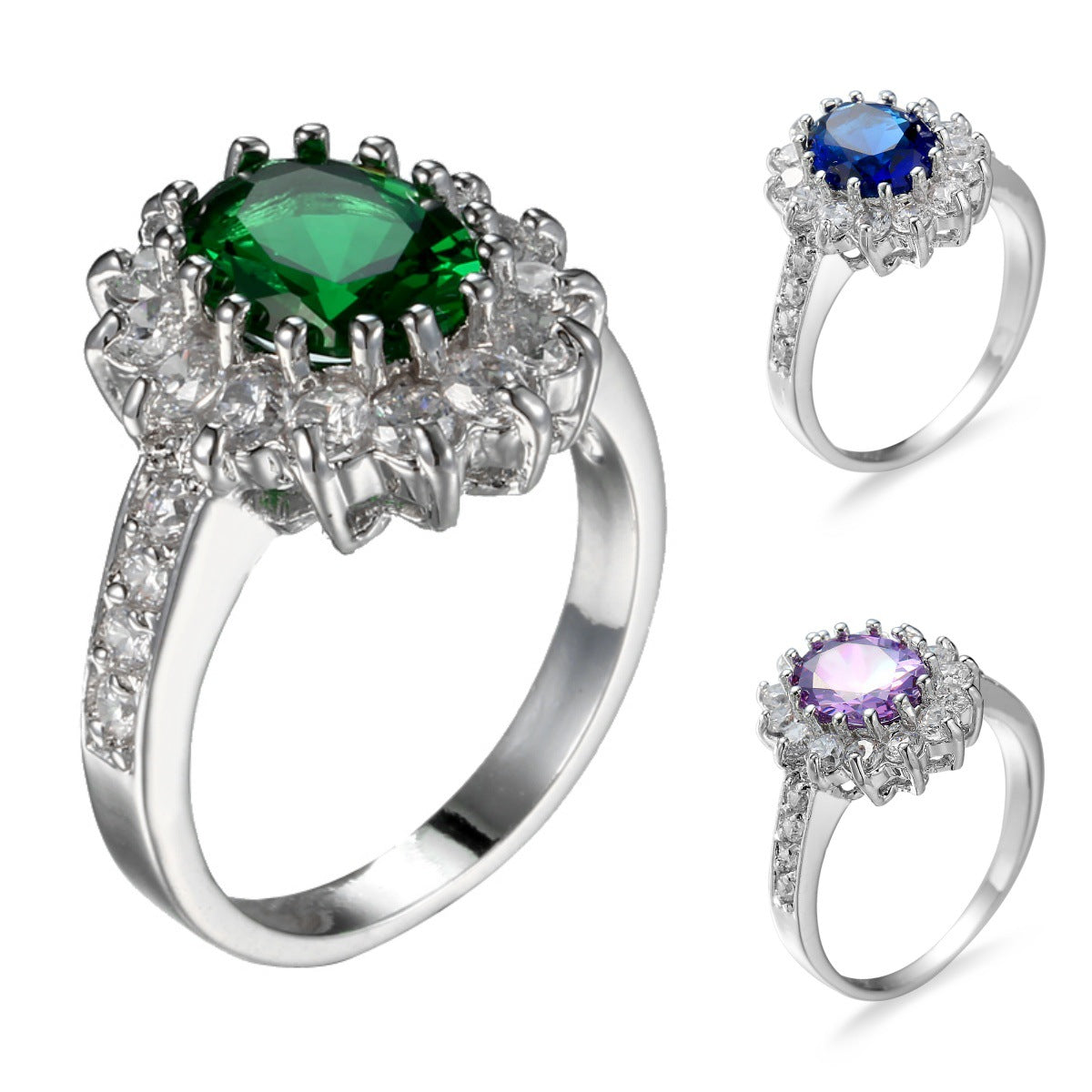 European and American Cross-border Jewelry Fashion OL Emerald Ring Princess Wedding Emerald Same Style Jewelry Advanced Ring