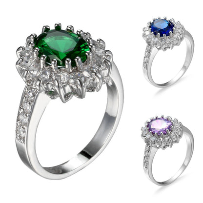 European and American Cross-border Jewelry Fashion OL Emerald Ring Princess Wedding Emerald Same Style Jewelry Advanced Ring