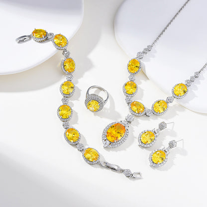 European and American fashion four-piece jewelry caibao zircon necklace suit high temperament earrings jewelry suit multicolor