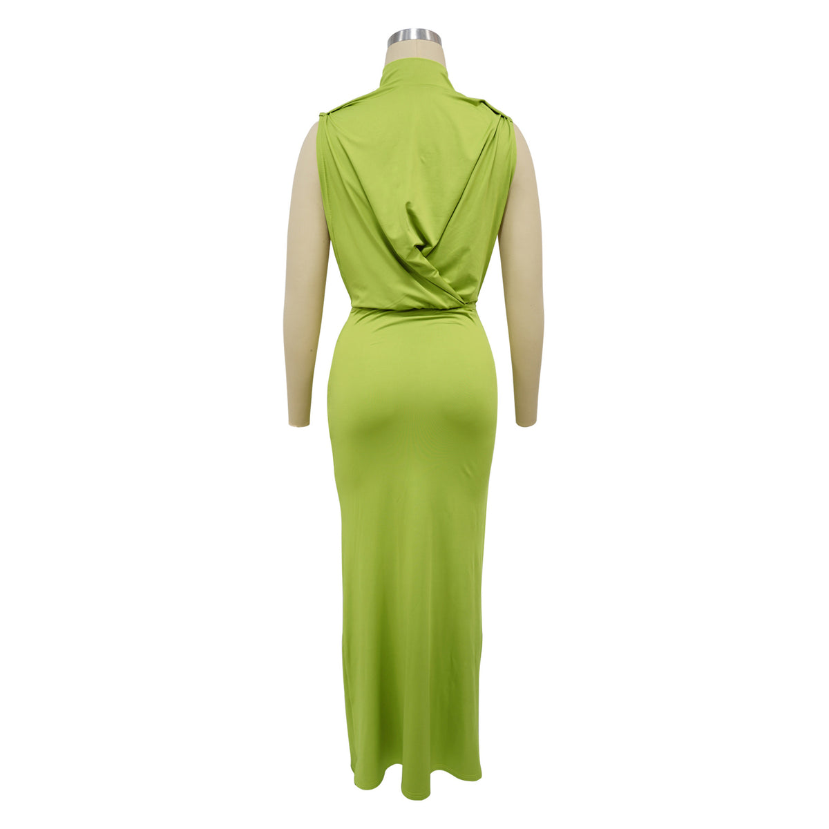 CM.YAYA Women O-neck High Split Ruched Stacked Bodycon Midi Maxi Dress 2024 Evening Party Club Vestidos Sexy Chic Long Dresses
