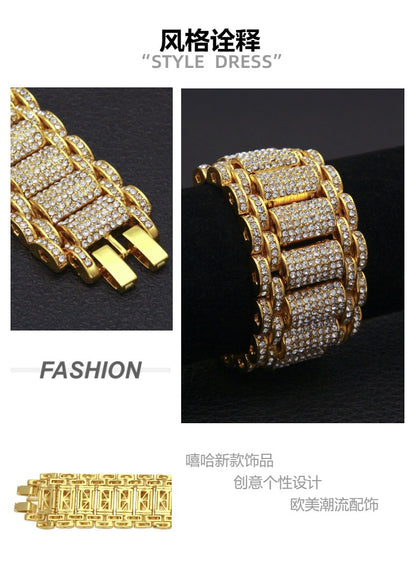 Hip-Hop Heavy Industry Men's Bracelet Exaggerated Diamond 35mm Wide Stereo Trendyy Alloy Bracelet Niche Design Jewelry