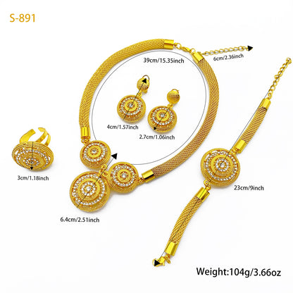 2025 Summer Dubai 24K Gold Bridal Jewelry Set Necklace Earrings Bracelet Ring Middle East Africa Jewelry
