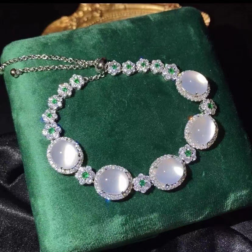 Manufacturer Wholesale High Ice Chalcedony 925 Silver Inlaid Full Diamond Bracelet Pink Agate Jade Women's Bracelet Jewelry