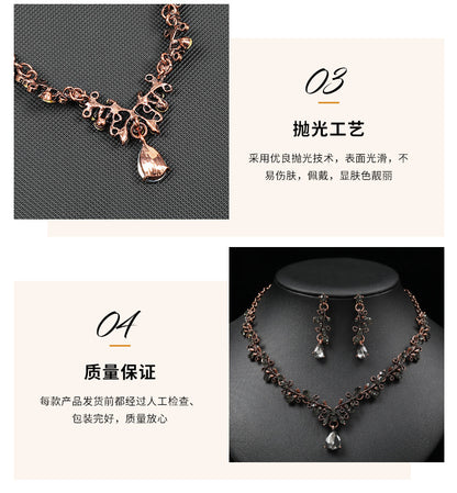 European and American Foreign Trade Jewelry Retro Jewelry Set Gemstone Necklace Clavicle Chain Cross-Border Female Leaf Water Drop Spot Straight Hair