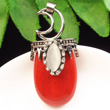 Natural Crystal Agate Stone Inlaid Alloy Sun Moon Star Gemstone Pendant DIY Necklace Jewelry Pendant Wholesale