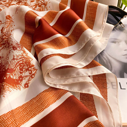New Faux Silk Scarf for Women 110cm Square Scarf Versatile Printed Decorative Sun Protection Shawl Summer Bandana Wrap
