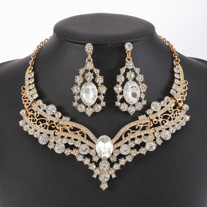 European and American Export Jewelry Bridal Jewelry Accessories Necklace Earrings Set Live Performance Crystal V-Shaped Clavicle Chain for Women
