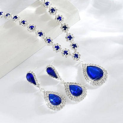 Cross-border Jewelry Explosions Necklace Earrings Bracelet Three-piece Set Full Diamond Flower Bride Jewelry suit Dress Accessories Women